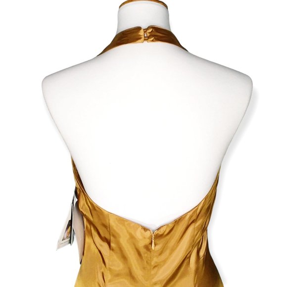 Vtg Jessica McClintock Gunne Sax Maxi Halter Dress Size 7/8 Liquid Gold Metallic - Picture 7 of 12